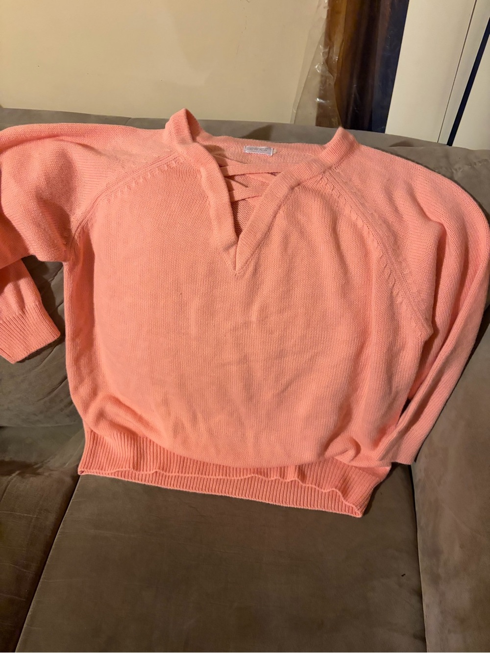 Soft Coral V-Neck Knit Sweater